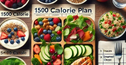 Balanced 1500 calorie meal plan with healthy food portions