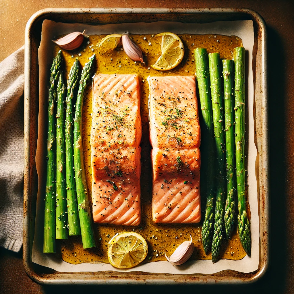 Lemon garlic salmon with asparagus